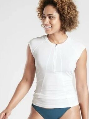 Athleta Pacifica LARGE White 1/4 Zip-Front Cap Sleeve Performance Tank - NWOT